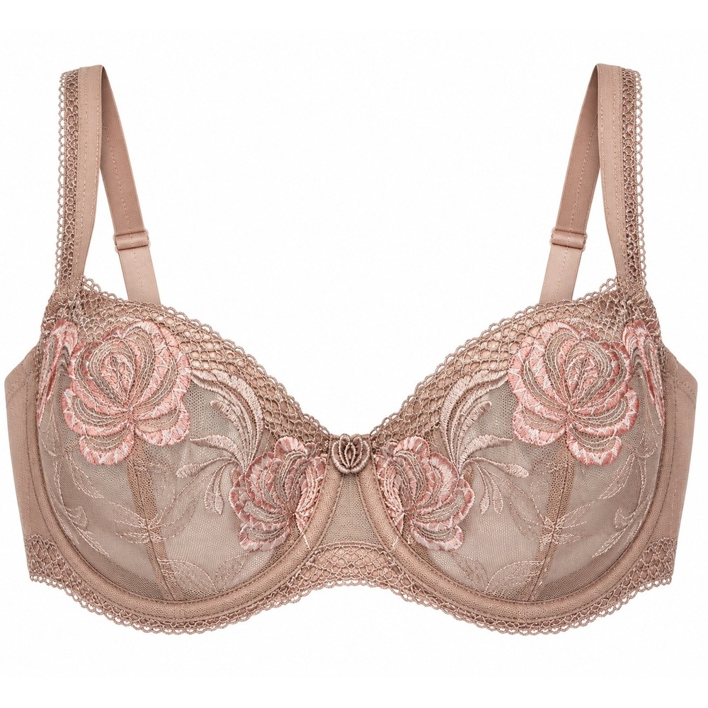 Chantelle Bra 32E Mauve Pink Rose Gold Floral Embroidered Lace Mesh Underwire